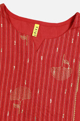 Women Red Cotton Embroidered Embellished